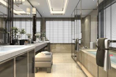 3D işleme modern loft Küvetli lüks döşeme dekor penceresinden güzel manzaralı