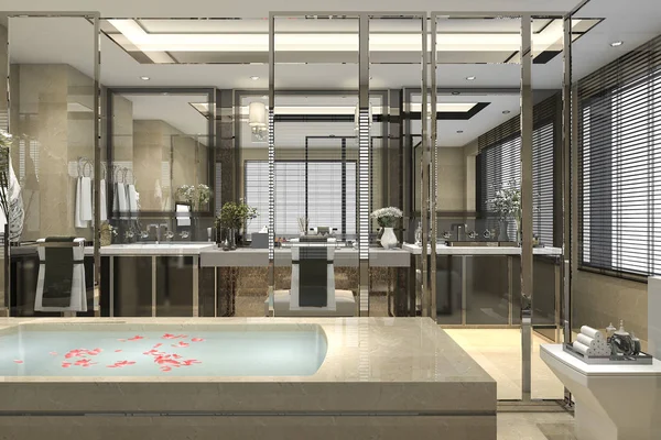 3D işleme modern loft Küvetli lüks döşeme dekor penceresinden güzel manzaralı