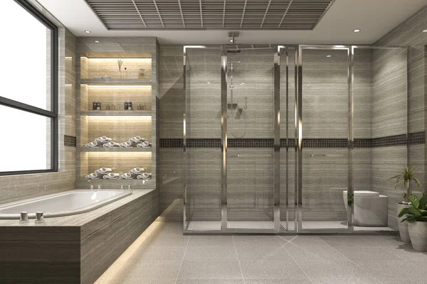 3D işleme modern loft Küvetli lüks döşeme dekor penceresinden güzel manzaralı