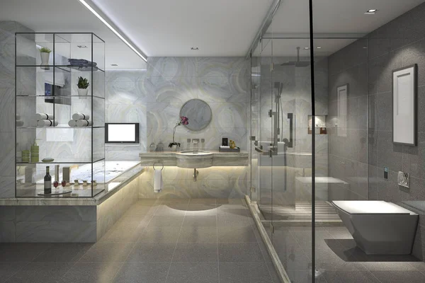 高級でモダンなロフト浴室のタイル装飾 — ストック写真