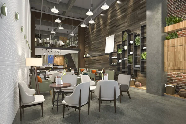 3 boyutlu çatı katı ve lüks otel resepsiyonu ve kafe restoranı.