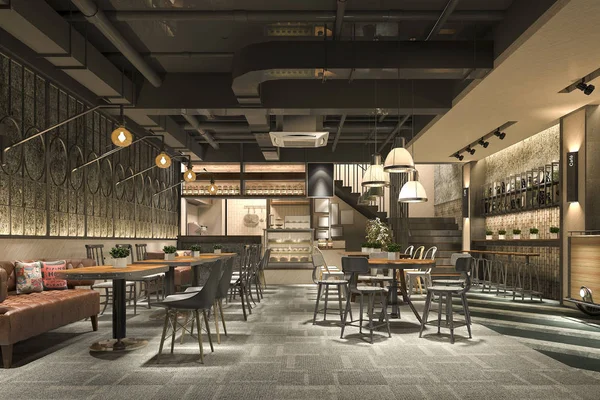3 boyutlu çatı katı ve lüks otel resepsiyonu ve kafe restoranı.