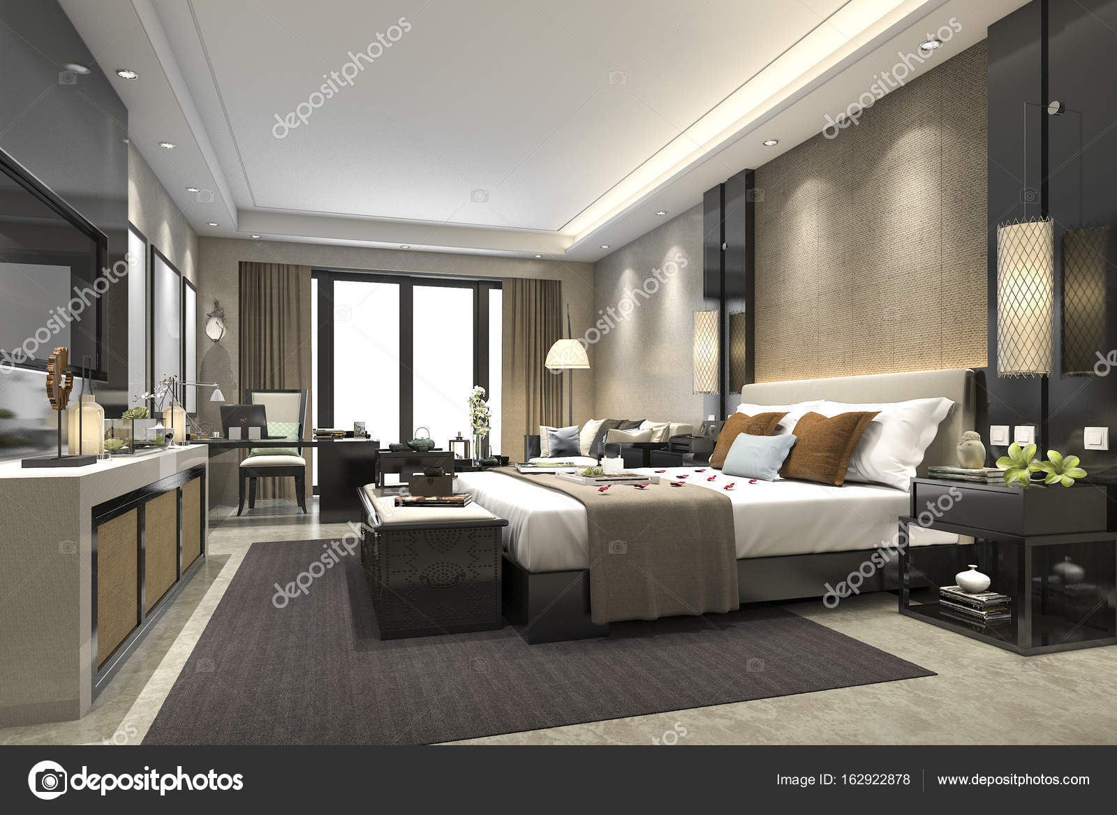 3D rendering luxe moderne slaapkamer suite in hotel — Stockfoto ... 3D rendering luxe moderne slaapkamer suite in hotel — Stockfoto ...
