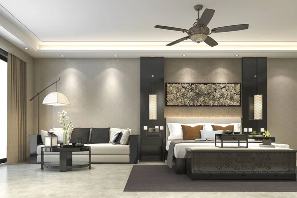 3d representación de lujo moderno dormitorio suite en el hotel — Foto de Stock