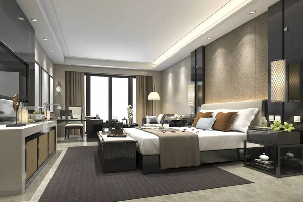 3D vykreslování luxusní moderní ložnice apartmá v hotelu — Stock fotografie