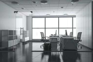 Yüksek katlı ofis binasında 3D iş görüşmesi odası