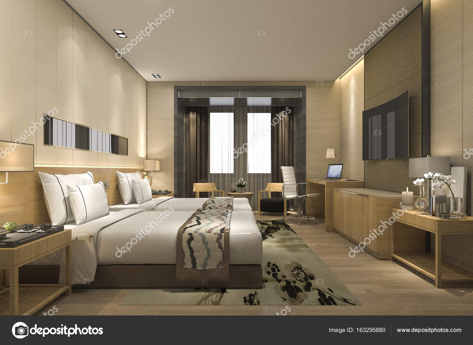 3d Rendering Luxus Moderne Schlafzimmersuite Im Hotel Und