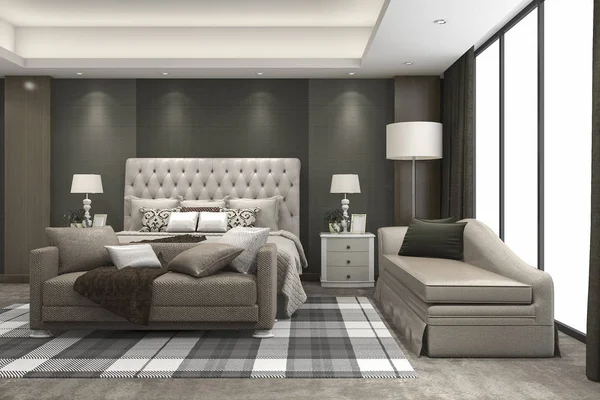 3d rendering luxury modern bedroom suite in hotel Stock Image