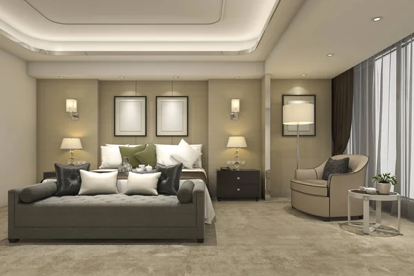 3d renderizado suite de lujo dormitorio moderno en hotel y resort — Foto de Stock