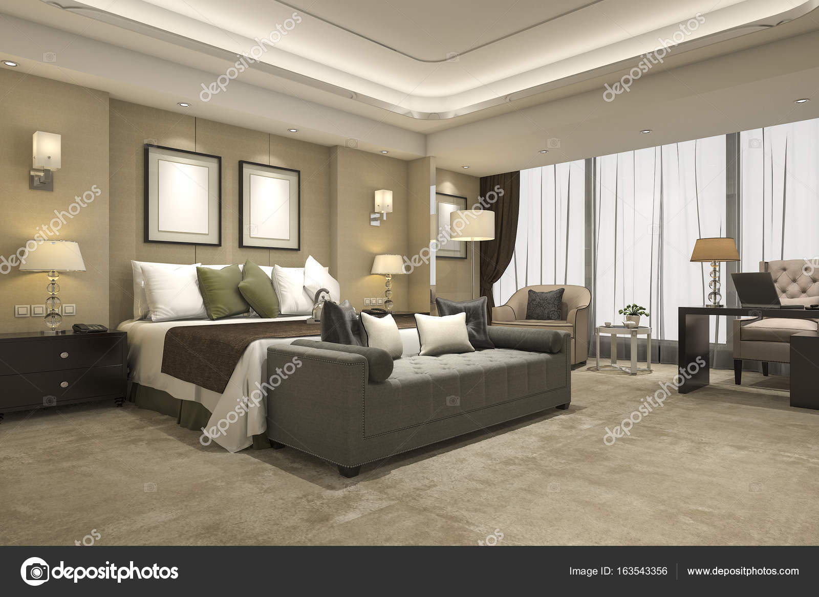3d Rendering Luxury Modern Bedroom Suite In Hotel And Resort Stock Photo Image By C Dit