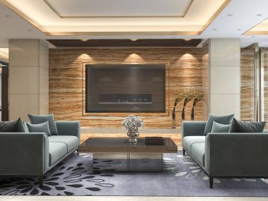 3D render lüks ve modern oturma odası ile deri kanepe