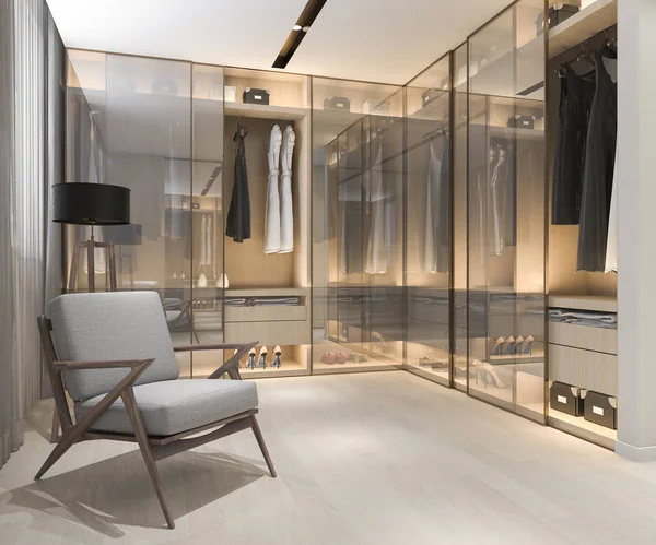 3D render en az İskandinav ahşap dolap dolap ile yürümek