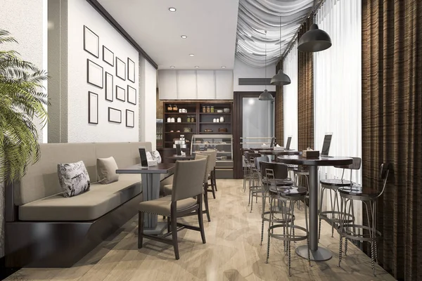 3d rendering loft och lyx hotellets reception och café lounge restaurang — Stockfoto