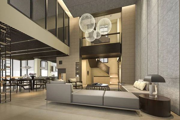 3d rendering mewah dan ruang tamu modern dan ruang makan — Stok Foto