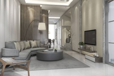 3D render lüks ve modern oturma odası ile deri kanepe