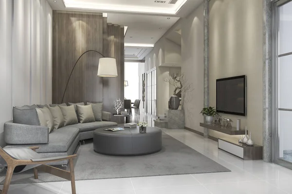 3D render lüks ve modern oturma odası ile deri kanepe