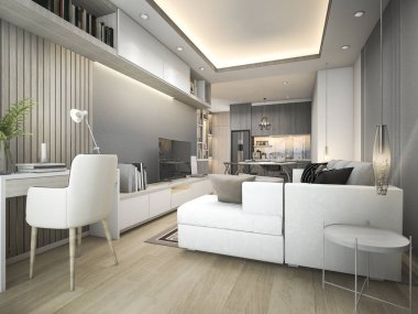 3D render lüks ve modern oturma odası ile iyi tasarım deri kanepe