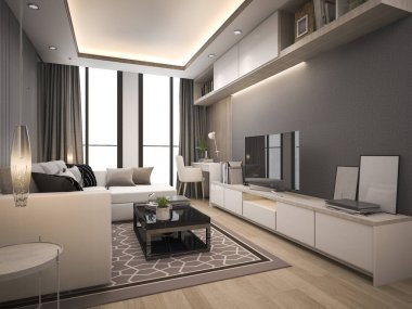 3D render lüks ve modern oturma odası ile iyi tasarım deri kanepe