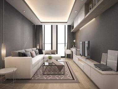 3D render lüks ve modern oturma odası ile iyi tasarım deri kanepe