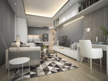 3D render lüks ve modern oturma odası ile iyi tasarım deri kanepe