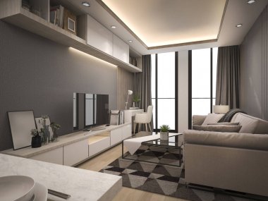 3D render lüks ve modern oturma odası ile iyi tasarım deri kanepe