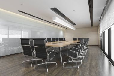Yüksek katlı ofis binasında 3D iş görüşmesi odası