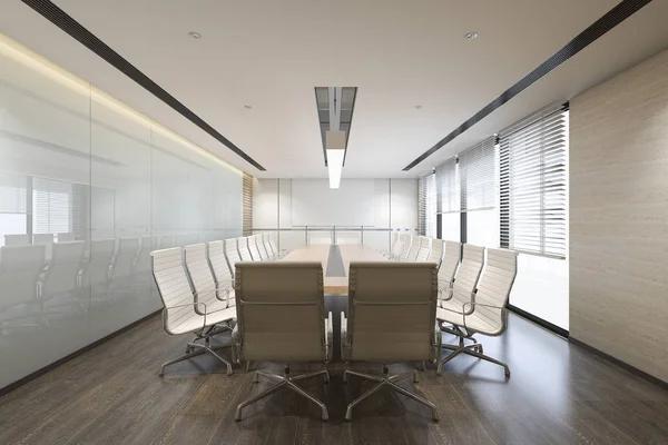 Sala spotkań biznesowych 3d na wysokim biurowcu — Zdjęcie stockowe
