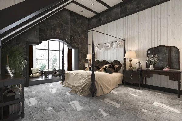 3d rendering vintage lusso moderno camera da letto suite in hotel e resort — Foto Stock