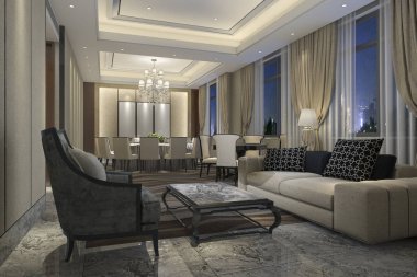 3D render eğlence salonu ve lobi otel toplantı için