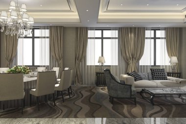 3D render eğlence salonu ve lobi otel toplantı için