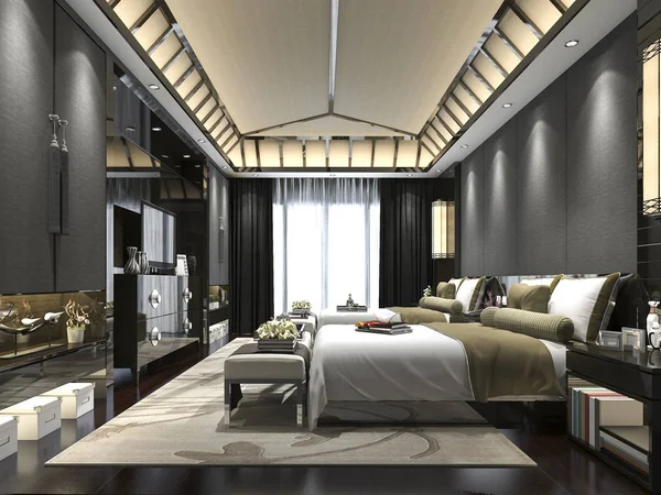 3d rendering luxe tropische slaapkamer suite in resort hotel — Stockfoto