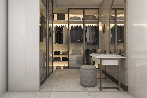 Dolapta altın dekor ile 3D render makyaj ve tuvalet Masası arasında yürümek