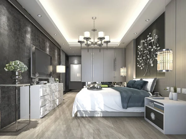 3d representación de lujo moderno dormitorio suite en el hotel — Foto de Stock