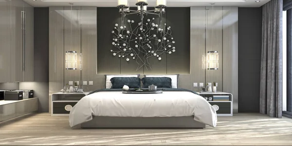 Otelimizde 3D modern yatak odası süiti.
