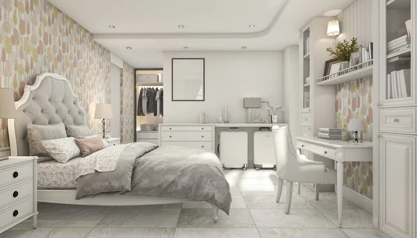 3d rendering cozy pastel scandinavian child bedroom with wardrobe — Stock Photo, Image