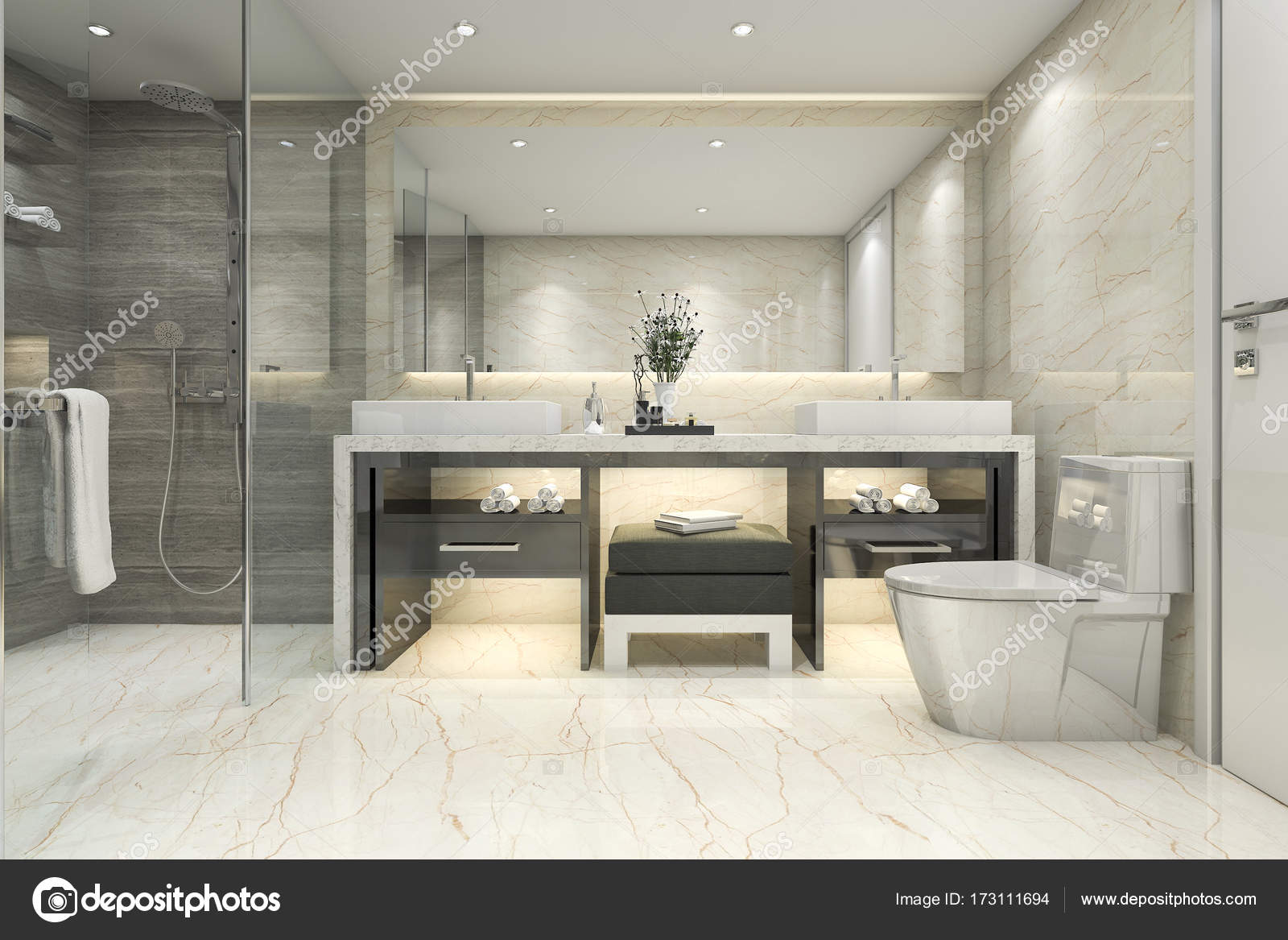 3d Rendering Modern Classic Bathroom, Classic Bathroom Designs