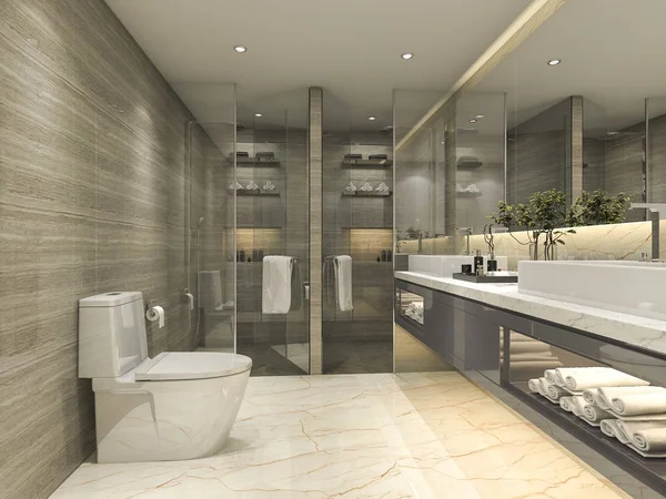 3D візуалізація сучасної класичної ванної кімнати з декором розкішної плитки — стокове фото