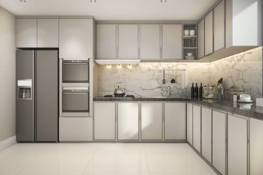 3D mermer dekor güzel modern mutfak oluşturma