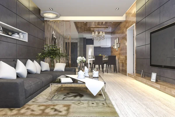 3d rendering luksus og moderne stue og spisestue – stockfoto