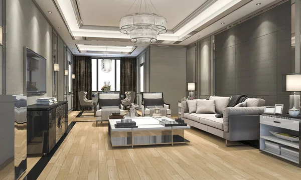 3D rendering lüks ve modern oturma odası ve yemek odası
