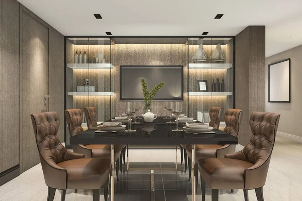 Rendering Set Pranzo Nella Moderna Sala Pranzo Marrone Lusso — Foto Stock