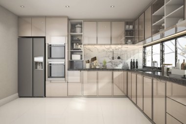 3D mermer dekor güzel modern mutfak oluşturma