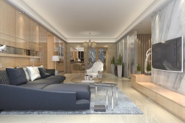 3D rendering lüks ve modern oturma odası ve yemek odası