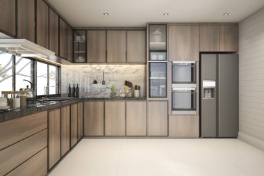 3D mermer dekor güzel modern mutfak oluşturma
