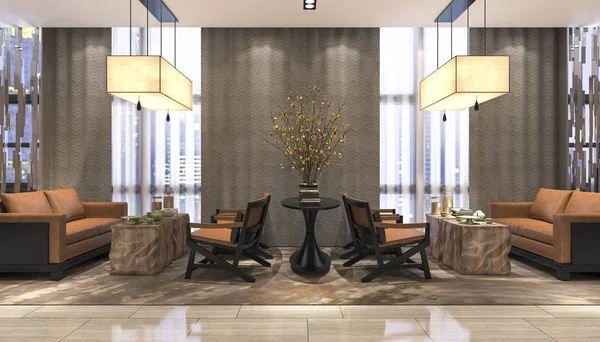 Rendering Luxus Hotel Rezeption Und Lounge Restaurant — Stockfoto