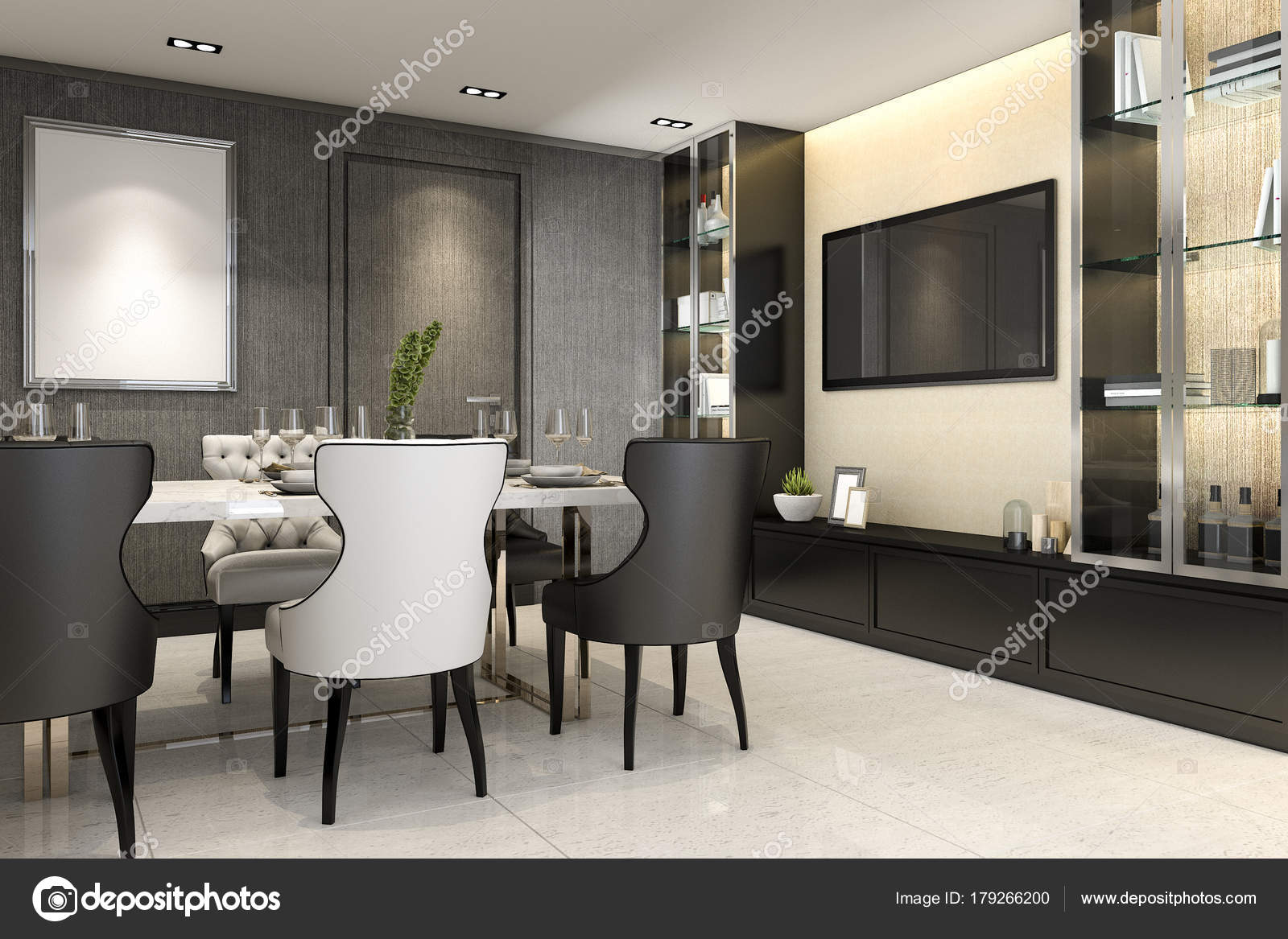 Rendering sala con console impostare arredamento — foto stock ... Sala arredamento