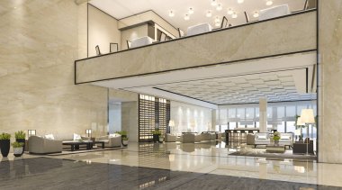 3d rendering luxury hotel reception hall and lounge restaurant clipart