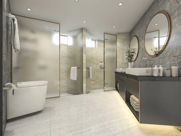 Tornando Moderna Casa Banho Preta Com Decoração Azulejos Luxo — Fotografia de Stock