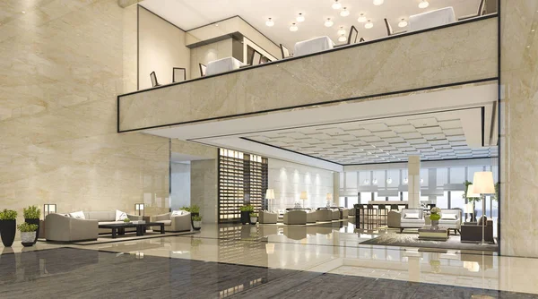 3D render lüks otel Resepsiyon salonu ve lounge Restoran