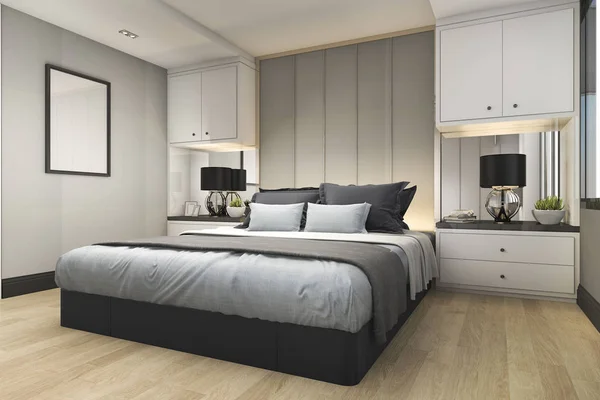 Rendering Moderne Luksus Blå Soveværelse Med Marmor Indretning - Stock-foto
